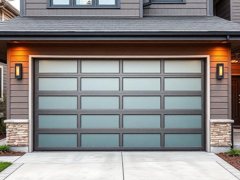 Modern steel garage door installation on contemporary home